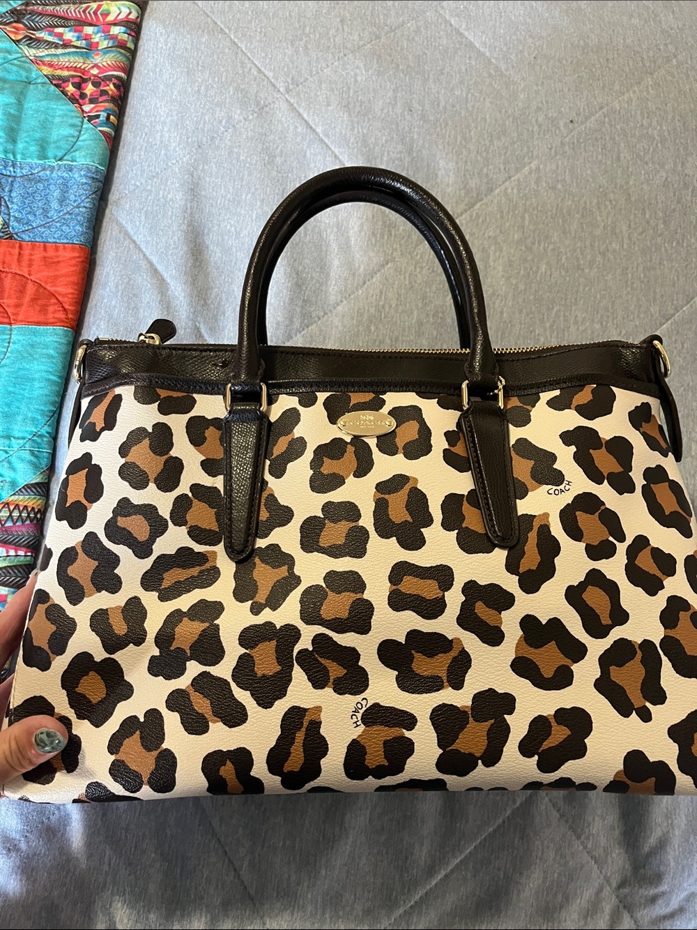 COACH MorganLeopard-Print Satchel in Brown, Black & Cream